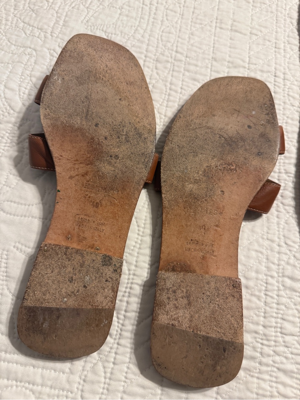 Hermes Tan Leather Oran Slide Sandals - Picture 3 of 3
